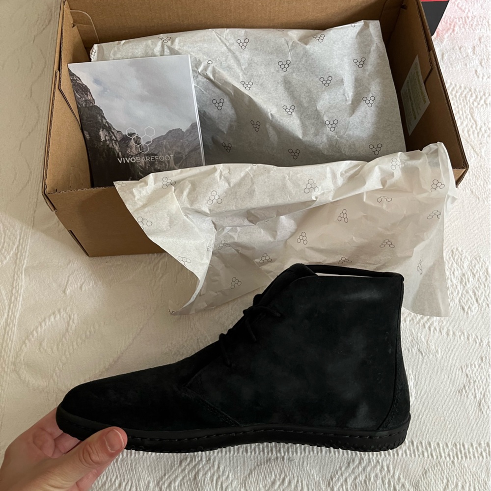 Vivo Barefoot Black Suede Minimalist Lace-Up Ankle Bootie